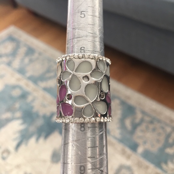 Stainless steel enamel diamanté wide band ring - Picture 9 of 10